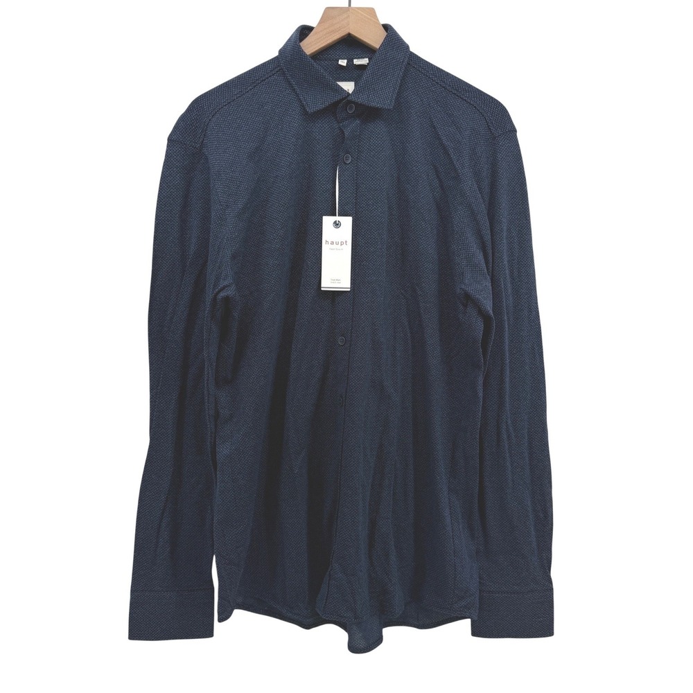 Haupt Shirt Mens M Navy Blue Modern Tailored Fit Textured Casual Long Sleeve NEW - Picture 2 of 11
